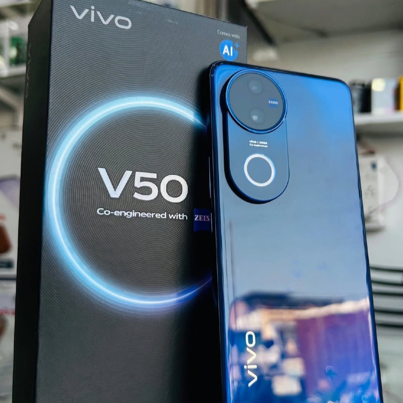 Vivo V50 – 6000mAh – 512GB ROM – 12GB RAM – Android 15 (Funtouch OS 15) – 6.77" AMOLED Display, 120Hz, 4500 nits – 50MP + 50MP Rear Cameras – 50MP Front Camera – USB-C – 5G – IP68/IP69 Water & Dust Resistant – Bluetooth 5.4 – Wi-Fi 6 – ZEISS Optics – 90W