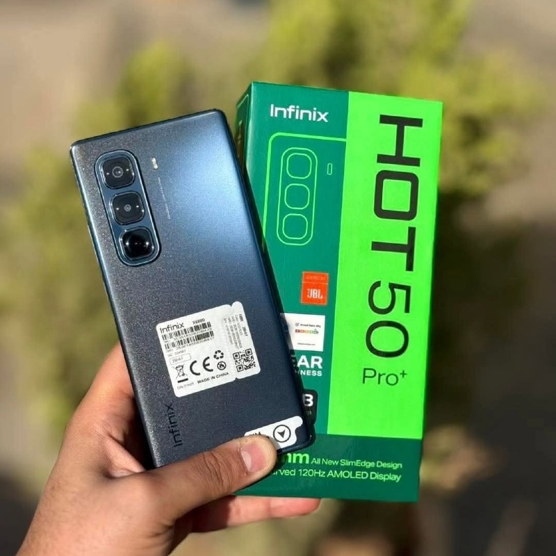 Infinix Hot 50 Pro+ – 5000mAh – 128GB/8GB – Android 14 (XOS 14.5) – 6.78" FHD+ AMOLED 120Hz – MediaTek Helio G100 – 50MP Rear + 8MP Front – USB-C – Side Fingerprint – Dual SIM – 4G – FM Radio – OTG Support
