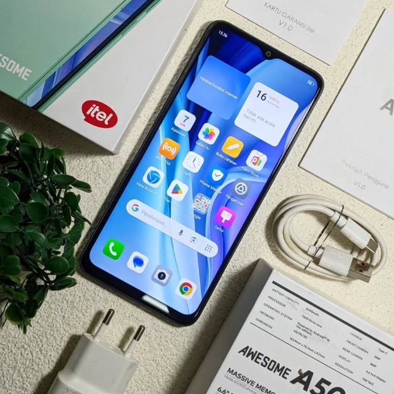 Itel A50 (3GB/64GB) – 6.6" HD+ IPS LCD Display – Unisoc T603 Octa-Core – 8MP Rear & 5MP Front Camera – 5000mAh Battery – Android 14 (Go Edition) – Side Fingerprint – Type-C Port – Face Unlock – Dual SIM – 4G LTE