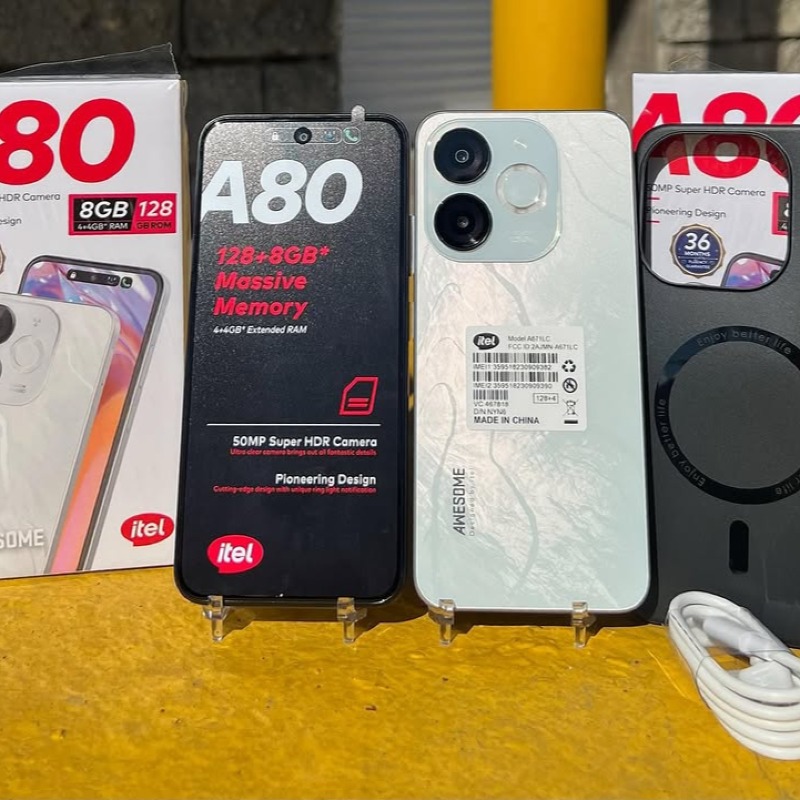 Itel A80 (3GB/128GB) - 6.7" IPS LCD 120Hz Display - Unisoc T603 Octa-Core - 50MP Rear & 8MP Front Camera - 5000mAh Battery - Android 14 (Itel OS 14) - Side Fingerprint - Type-C Port - IP54 Water Resistance - Dual SIM