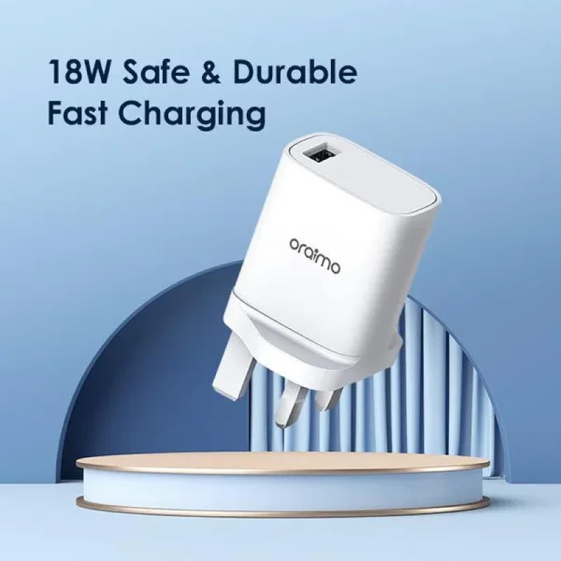 Oraimo Cannon 2 18W Wall Charger Kit – Fast 18W Output – Multiple Plug Types – 1m Durable Cable – Type-C/Micro-USB/Lightning Compatibility – Wide Voltage Support (100-240V) – Model OCW-U97S